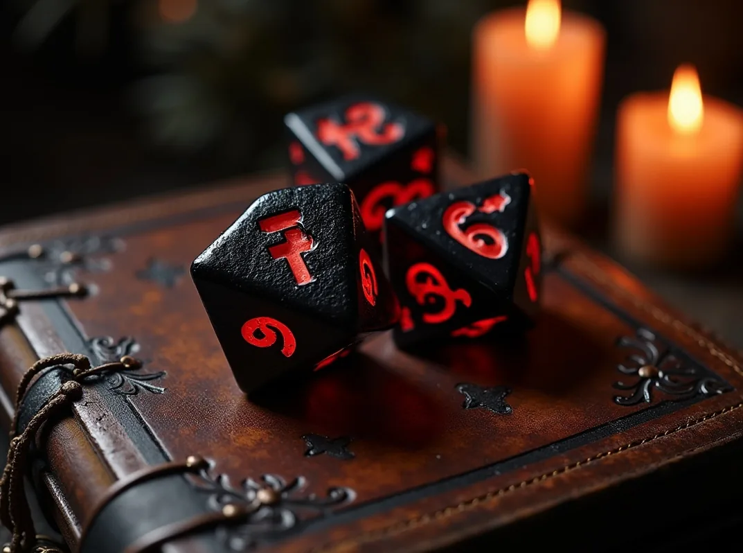 Crystal dice on grimoire